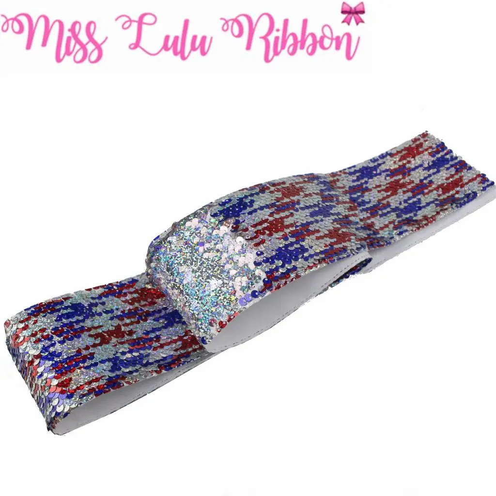 

3"75mm Double Color Hologram Royal&Red&Silver Reversible Sequin Ribbon 25yards/roll DIY Hair Band Gift Bowknots Making