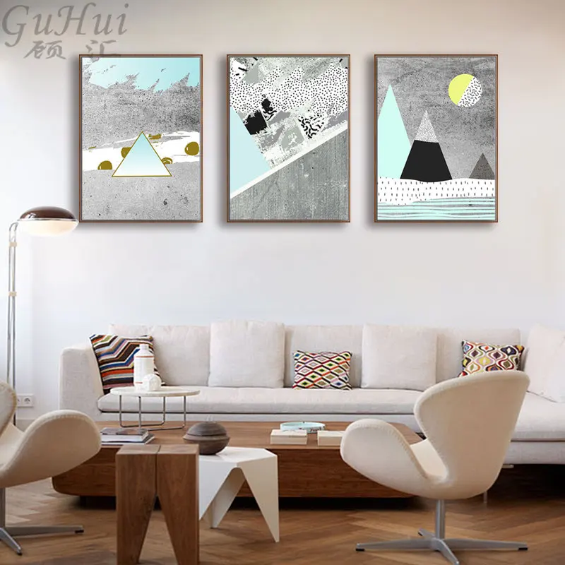 Nordic Creative Gray Psychedelic Geometric Mountains Canvas Painting Wall Picture Home Room Decorative Modern Abstract Poster | Дом и сад