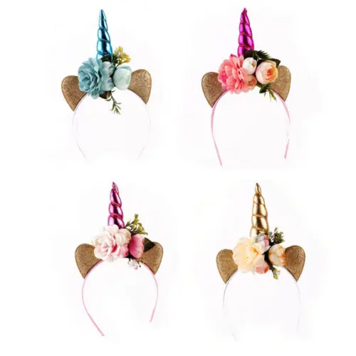 Повязка на голову с роговыми ушками единорога для девочек подарок первый день