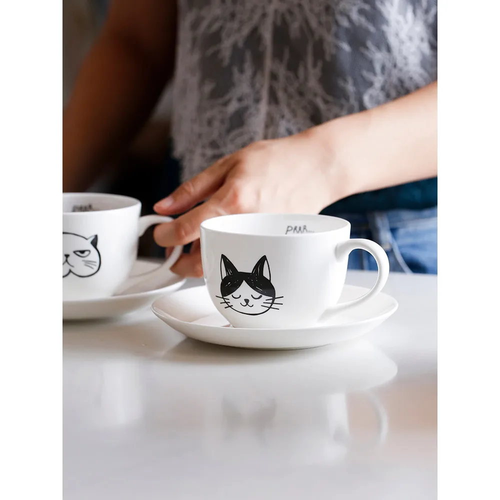 280ml ceramic coffee cup saucers bone china simple style cat cute Europe creative white tea cups &amp saucer | Дом и сад