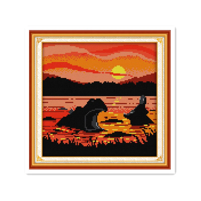 Beautiful sunset scenery cross stitch kit pattern elephant hippo duck giraffe animal series handmade DIY decoration gift | Дом и сад