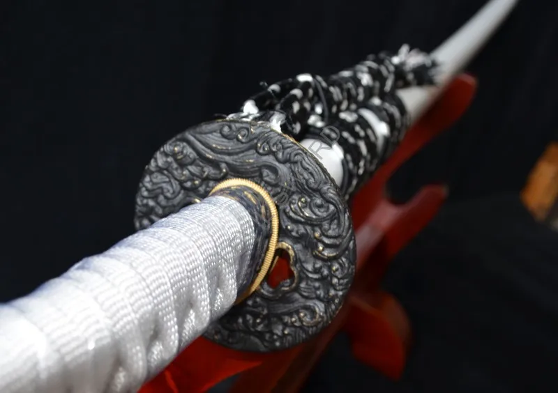 Sample DAMASCUS JAPANESE SAMURAI SWORD KATANA FOLDED STEEL FULL TANG BLADE - Hard wooden white saya can customized sword | Дом и сад