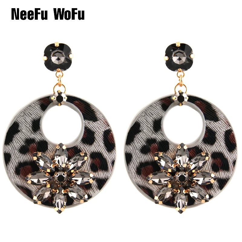 

NeeFu WoFu Drop Tiger Leather Earrings Clover Crystal Big Earring Large Long Brinco Ear Accessories Oorbellen Christmas Gift