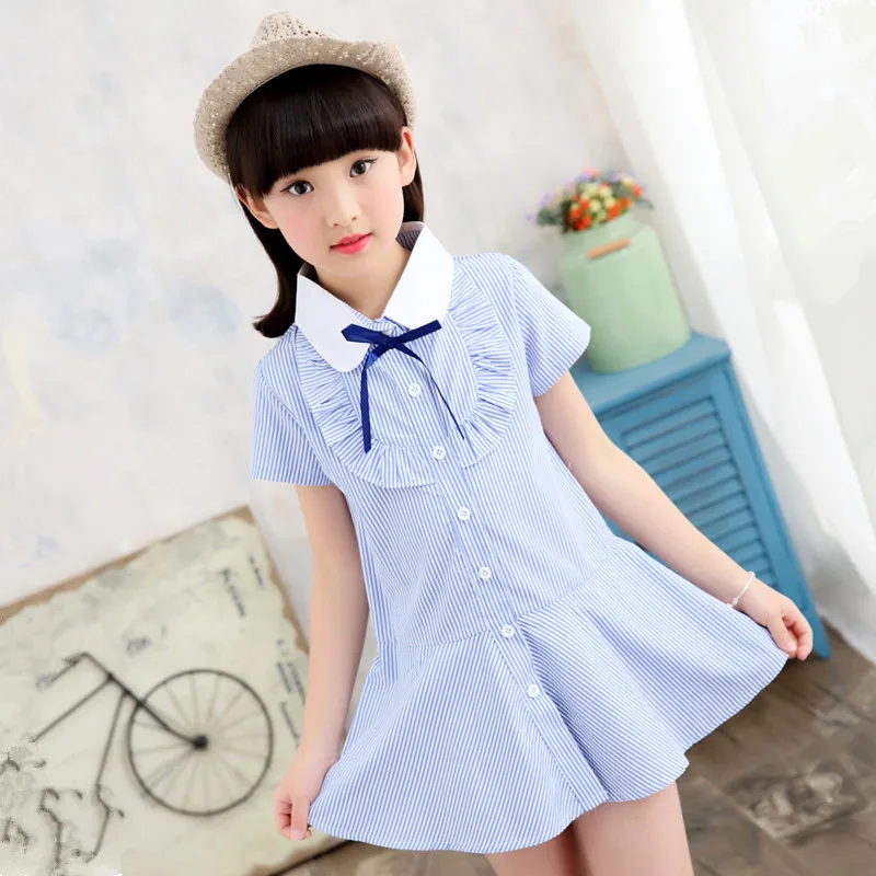Dresses for Girls Summer Stripe Shirts Vestdio Infantil Kids Casual Dress Children Blouses Clothes 4 6 7 8 9 10 12 Years | Детская