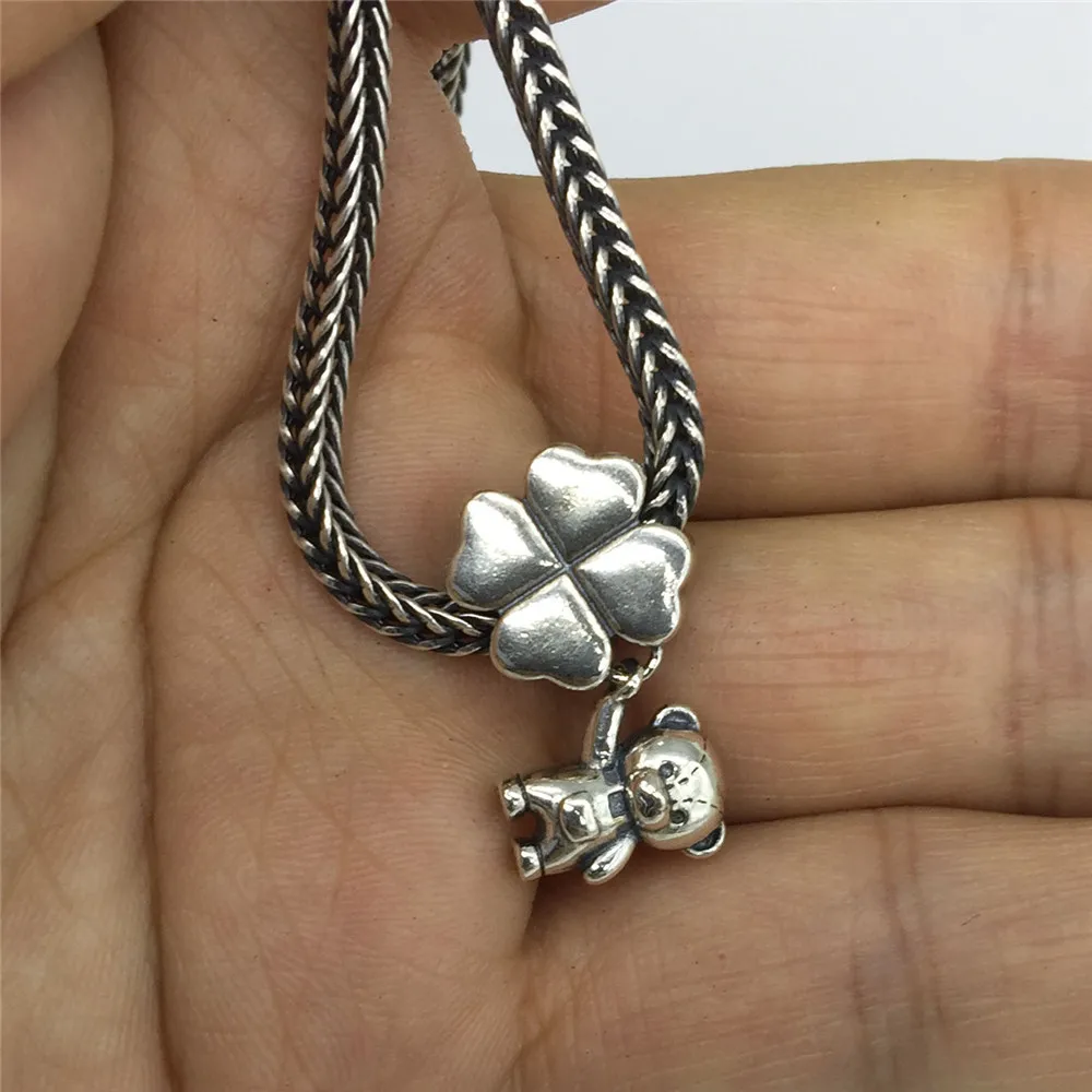 Омела 925 пробы серебра в форме счастливого клевера медведь с позолоченным