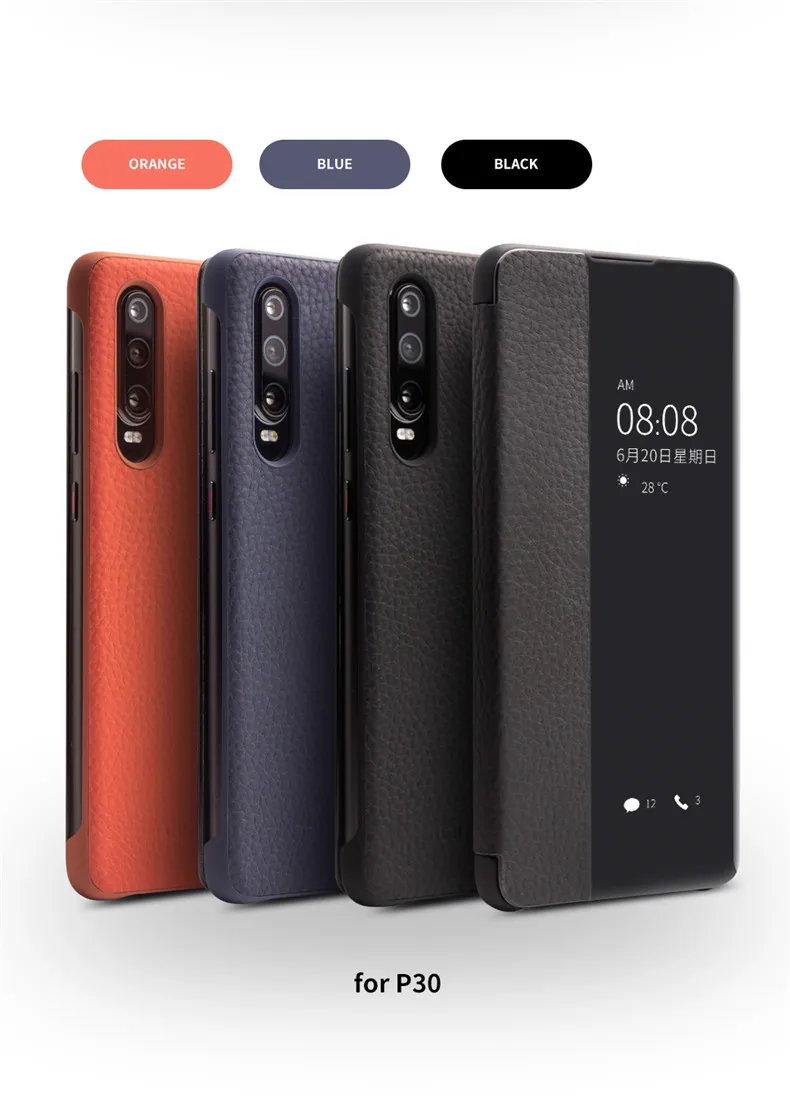 QIALINO, Модный чехол-книжка из натуральной кожи для huawei P30 Pro, 6,47 дюймов, ручная работа, чехол для телефона с умным окошком для huawei P30