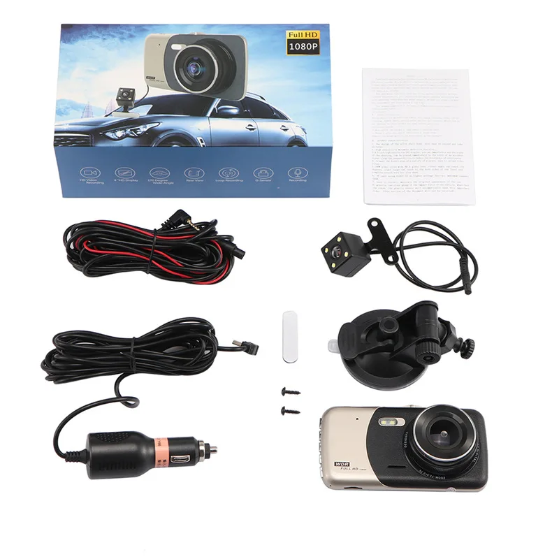 4 дюйма ips FHD 1080P Автомобильный видеорегистратор авто камера двойной объектив