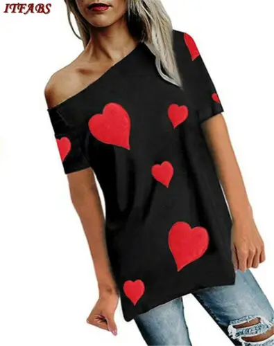 Новые модные женские свободные футболки с принтом Love на одно плечо и коротким