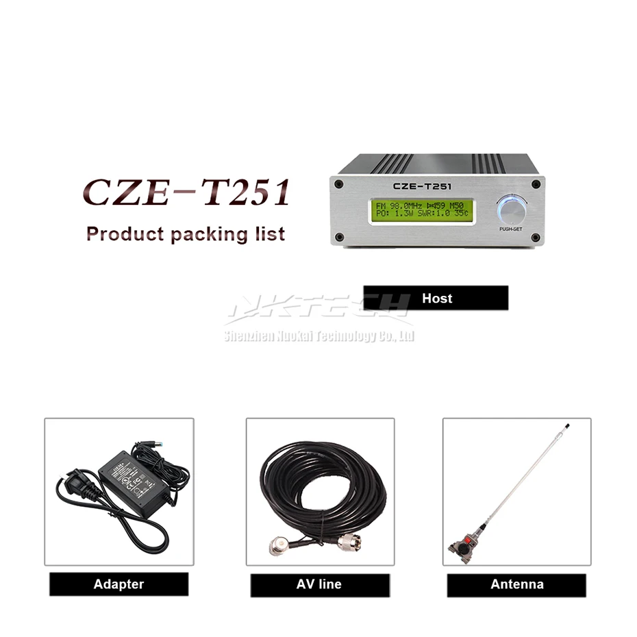With Accessories NKTECH CZE-T251 Регулируемый 0 Вт-25 Вт fm-передатчик Моно Стерео PLL вещательная станция с одной ручкой управление КСВ Защита температуры - Цвет: With Accessories