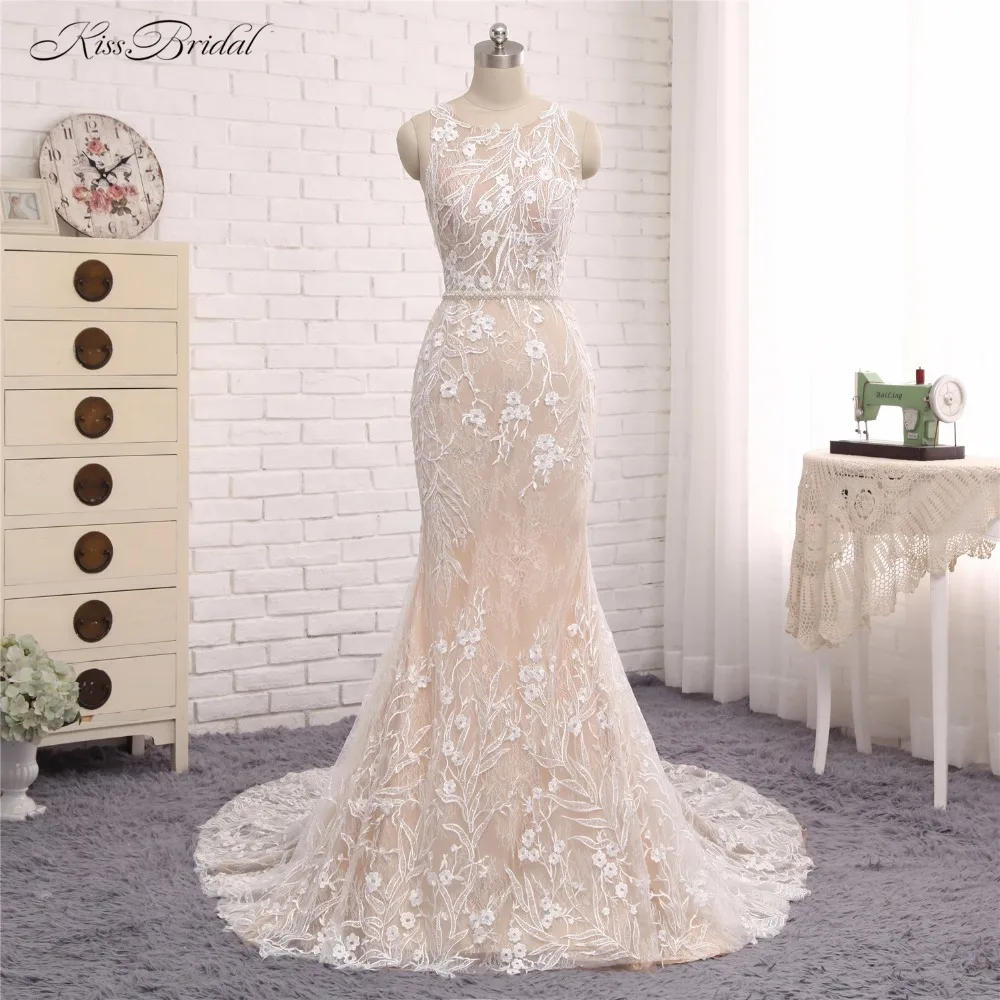 Женское свадебное платье Русалка кружевное с поясом и бисером новинка 2017|bridal