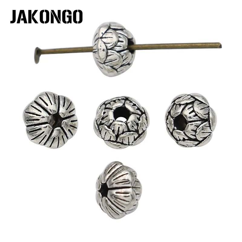 JAKONGO антикварные посеребренные бусины-разделители в форме цветка лотоса для