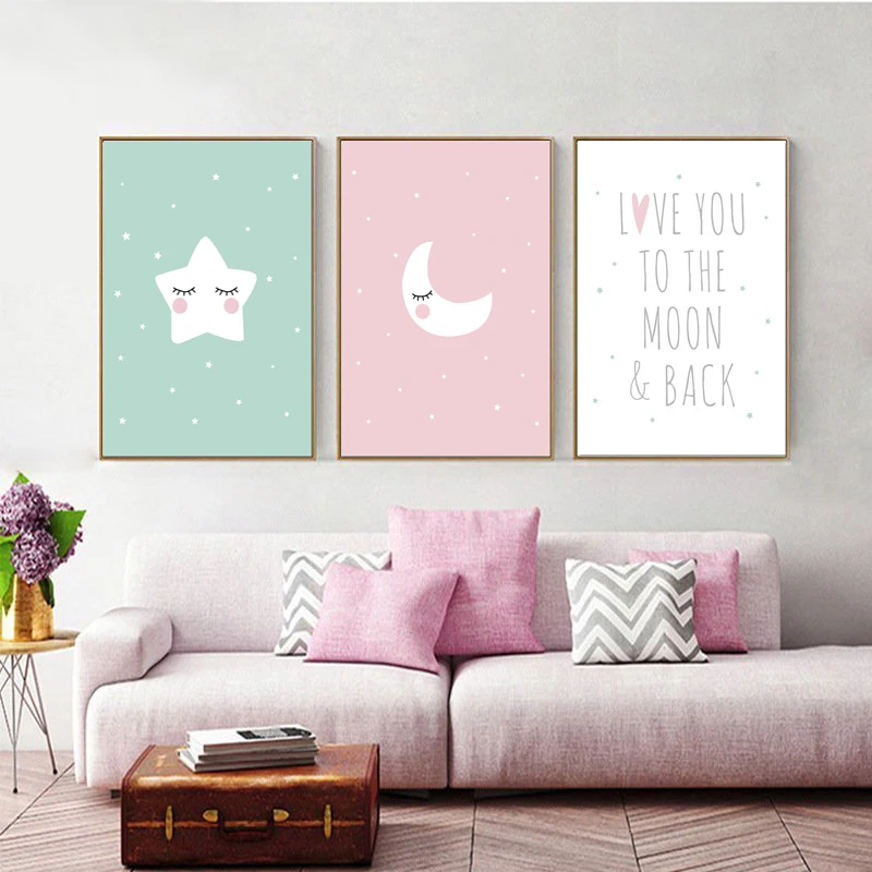 Новый мультфильм Луна Холст Картина Искусство Плакат настенная живопись без