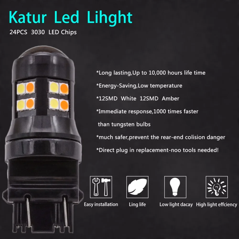 Katur 2 шт. T25 3157 светодиодные лампы с обратным переключателем 1200Lm белый желтый