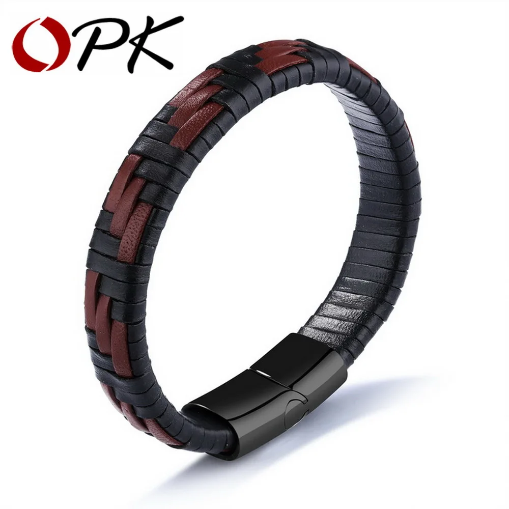 Мужской браслет с магнитной кнопкой черный и коричневый цвета | Украшения