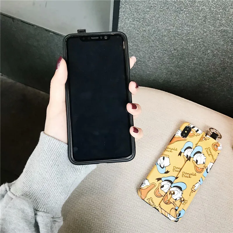 Чехол с милым мультяшным ремешком на запястье для iphone X XS XR XSMax Дональд Дак Микки