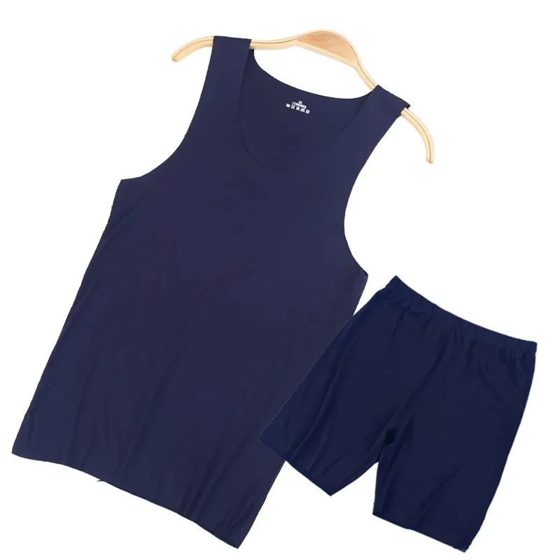 Men's seamless V-neck vest and shorts 2 piece men's casual home  Nightwear Men 21004