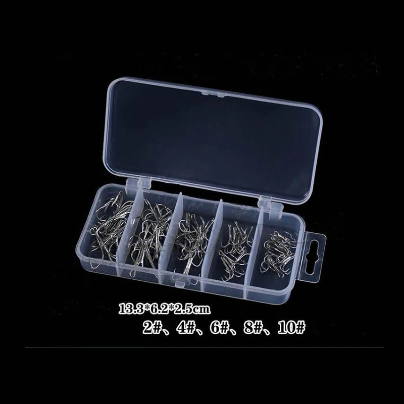 Комплект крючков для рыбалки из высокоуглеродистой нержавеющей стали с тремя якорями разных размеров, 50 шт./коробка, китайского производства.