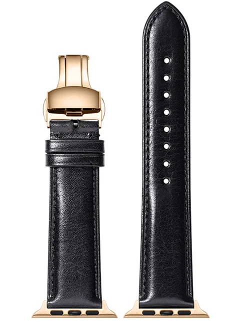 Black-rosegold clasp CHIMAERA наручных часов Apple Watch, версии натуральная кожа ремешок для часов на замену браслет для серии 4, версия 1, 2, 3, ремешок Ремешки для Apple Watch 38/40/42/44 мм - Цвет ремешка: Black-rosegold clasp
