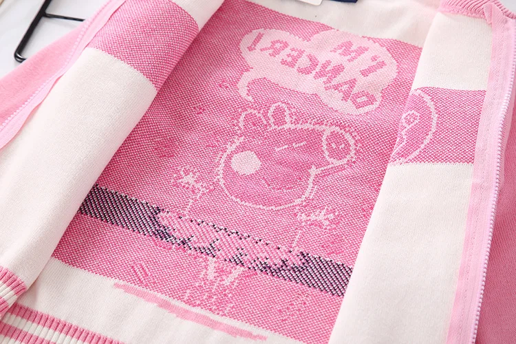 Autumn Girls Winter Jacket Wear New Piglets Zipper Sweater Pure Cotton Jacquard Children's Coat |