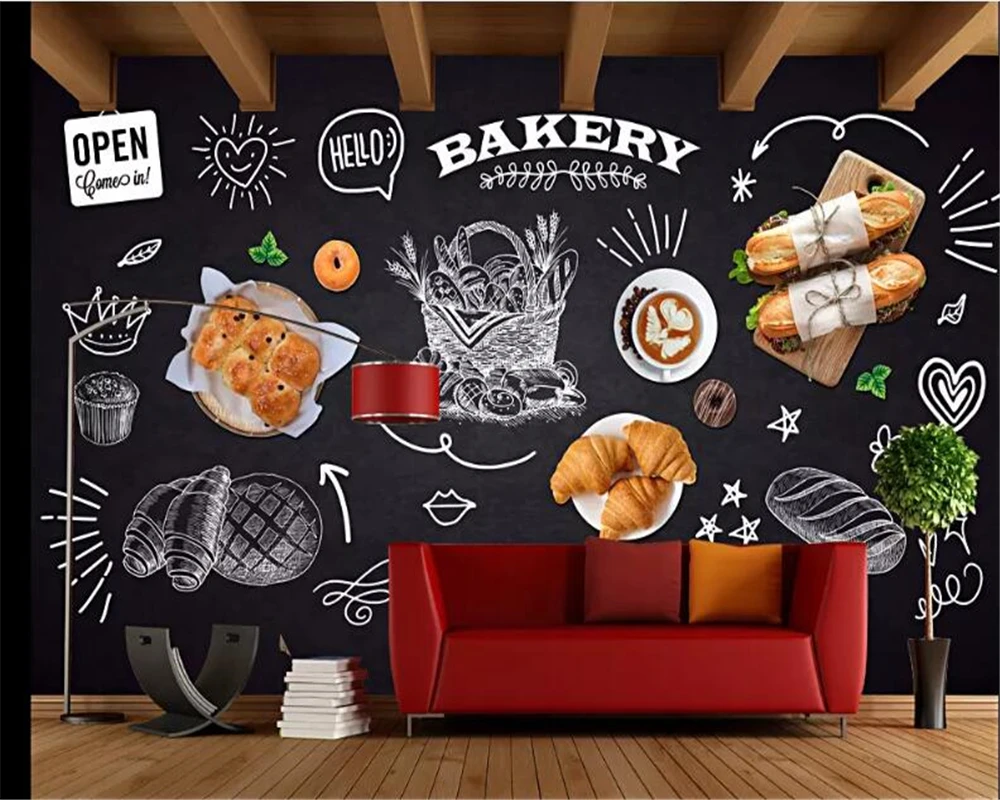 Beibehang Living Room 3D Blackboard Bakery Shop Wall Mural - Children's Wallpaper image 5