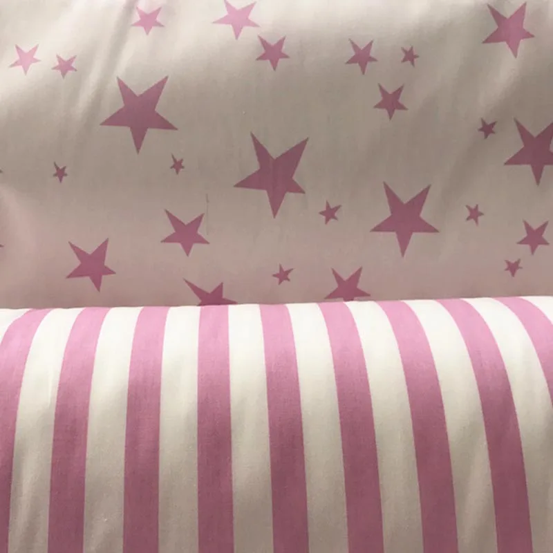 

100% cotton twill cloth white PINK stars stripe fabrics for DIY kids crib bedding cushions home decor handwork quilting TEXTILE