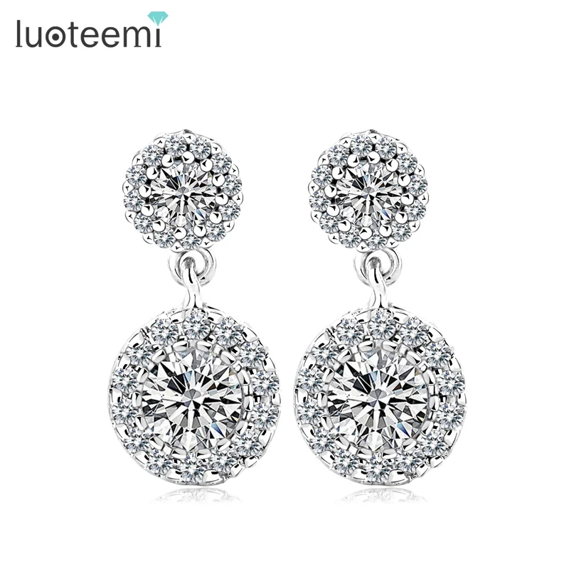 

LUOTEEMI Brand Double AAA Round Zircon with Tiny Cubic Zircon around Stud Earrings White Gold-Color High Quality Free Shipping