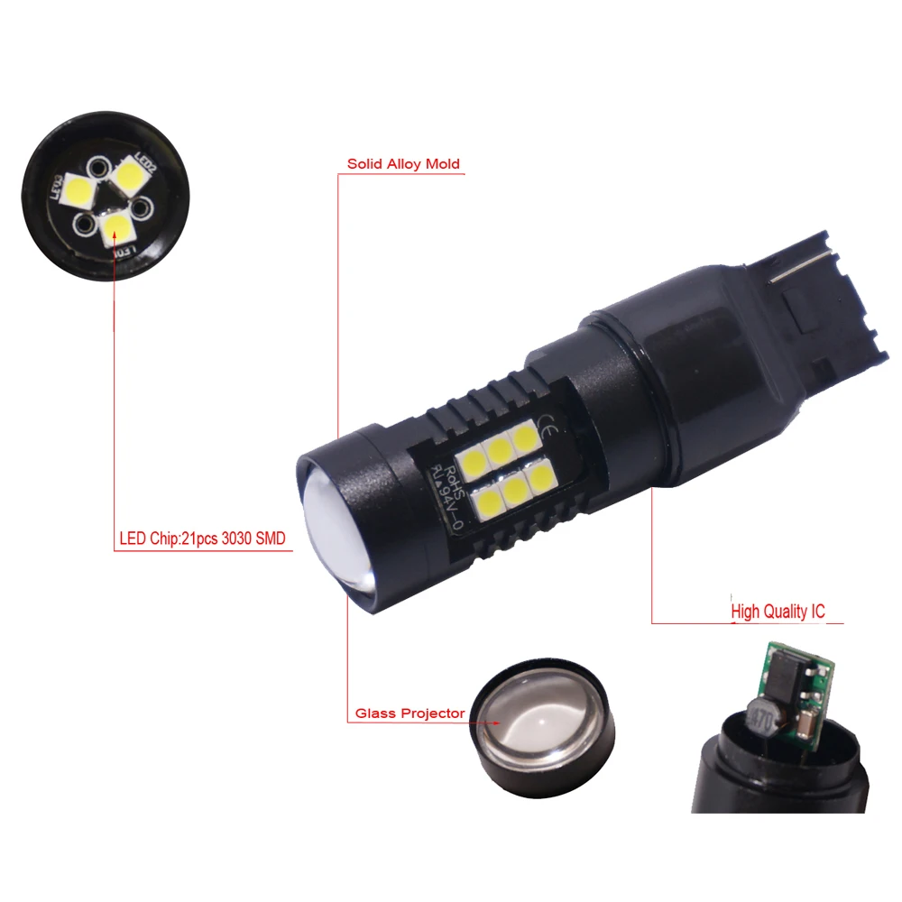 2PCS/Lot 1200Lm T20 WY21W LED Turn Signal Light White 3030 Chips 21 LEDS Bulb with Lens 7440 Car Reverse Lights | Автомобили и