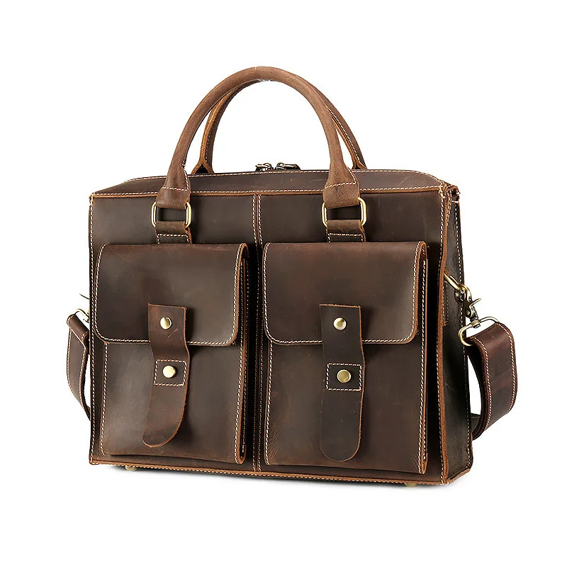 Durable Quality Crazy Horse Leather Men Bag High Grade Thicken Cowhide Handbag Vintage Genuine Leather Men Briefcases