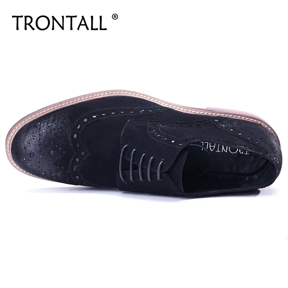 TRONTALL British Style Oxford 100% Genuine Leather Cowhide Lace-up Pattern Handmade Men's Shoes for Business Wedding Black | Обувь