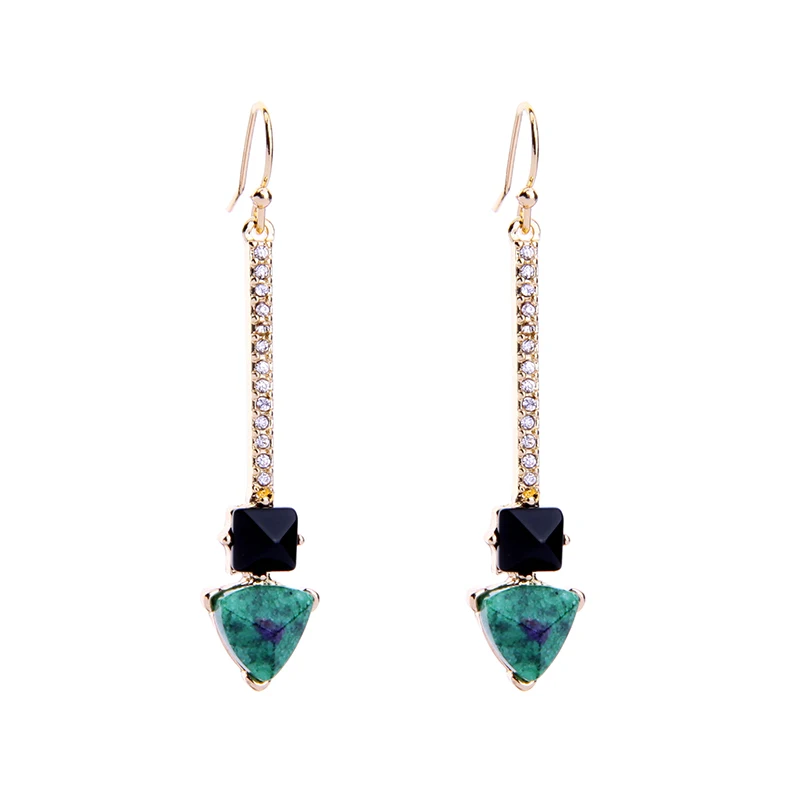 

Trendy Synthetic Stone Geometric Triangle Earrings Drops 2017 New Fashion Concise Green Earrings Jewelry Accessories