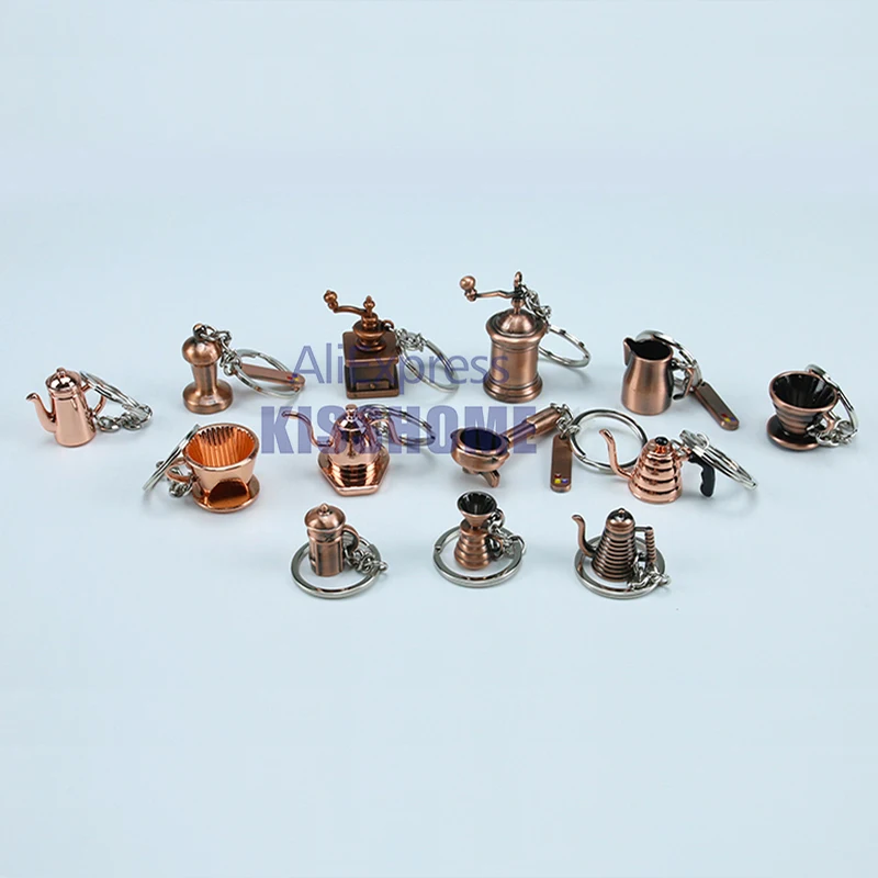 

Retro Bronze Coffee Keychain Portable Metal Antique Copper Keyring Coffeeware Tools Barista Espresso Coffee Accessories