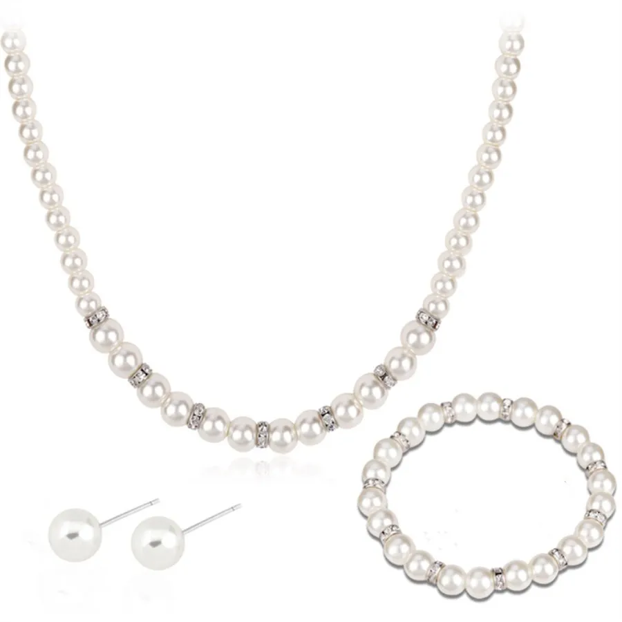 Женский комплект из колье серёг и браслета с искусственным жемчугом|Ювелирные