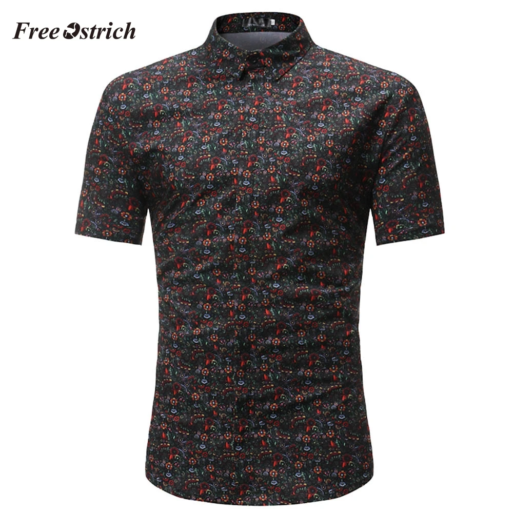 Бесплатная Страусиная Мужская рубашка с цветочным принтом короткий рукав