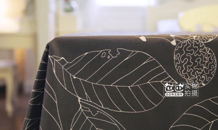 Темно серая скатерть из хлопчатобумажной ткани Высококачественная с листьями