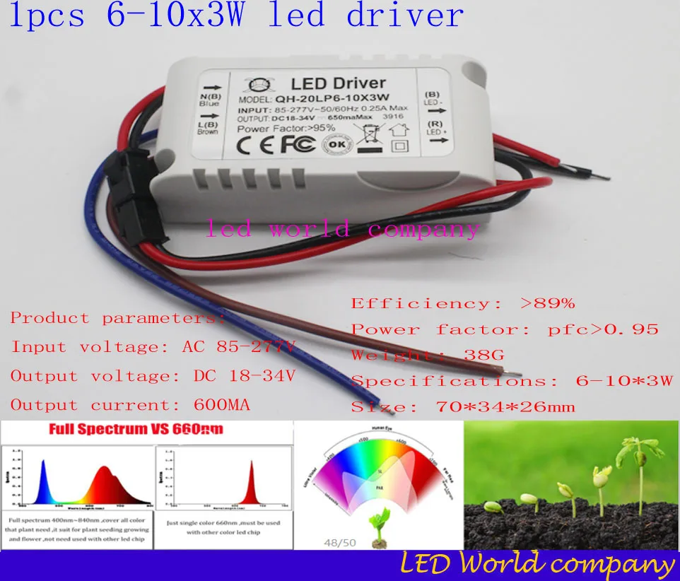Светодиодный чип полного спектра 380 840nm 10 шт. 3 Вт светодиодный + 1pcs6 10x3W 600mA источник