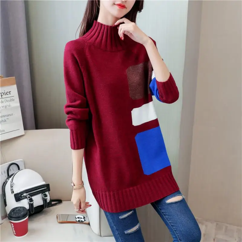 Женский свитер с высоким воротником NFIVE Свободный вязаный пуловер длинным