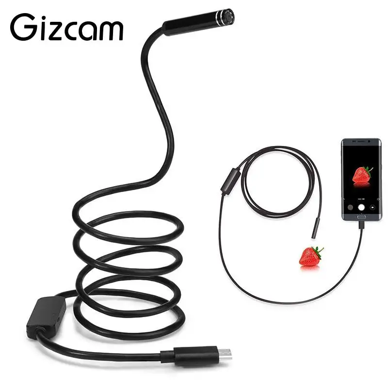 Gizcam мини 8 мм 2MP 8LED 1 м Android USB Type C эндоскоп Водонепроницаемый Бороскоп трубка Змея