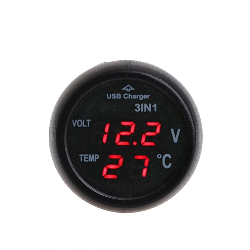 3in1 Car Auto Digital LED Thermometer USB Charger Cigarette Voltmeter RGN | Volt Meters
