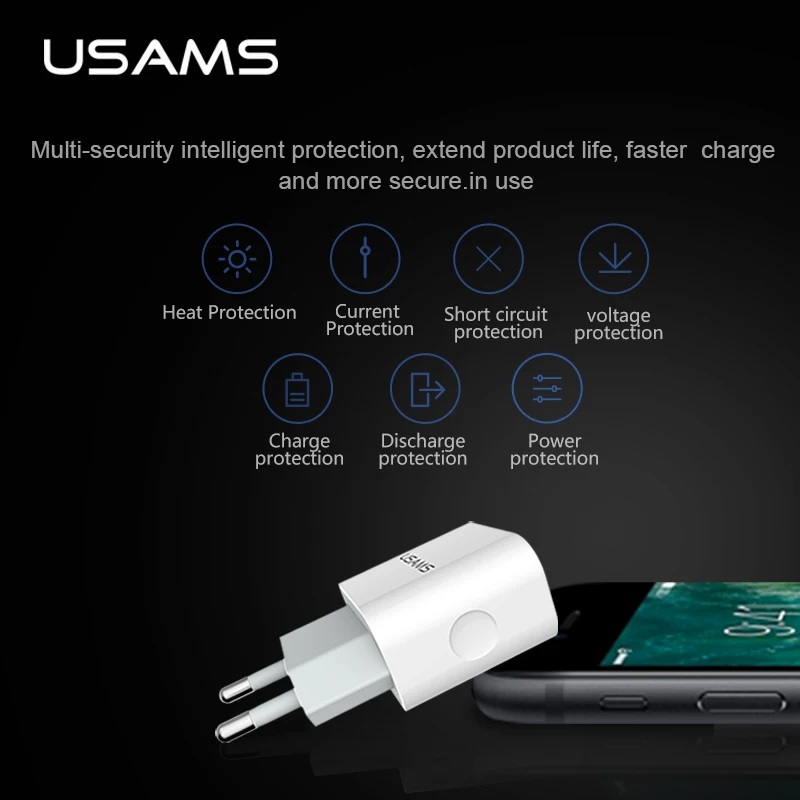 Зарядное устройство USAMS с 2 портами 5 В 4 А USB для iPhone X 8 7 iPad быстрое настенное