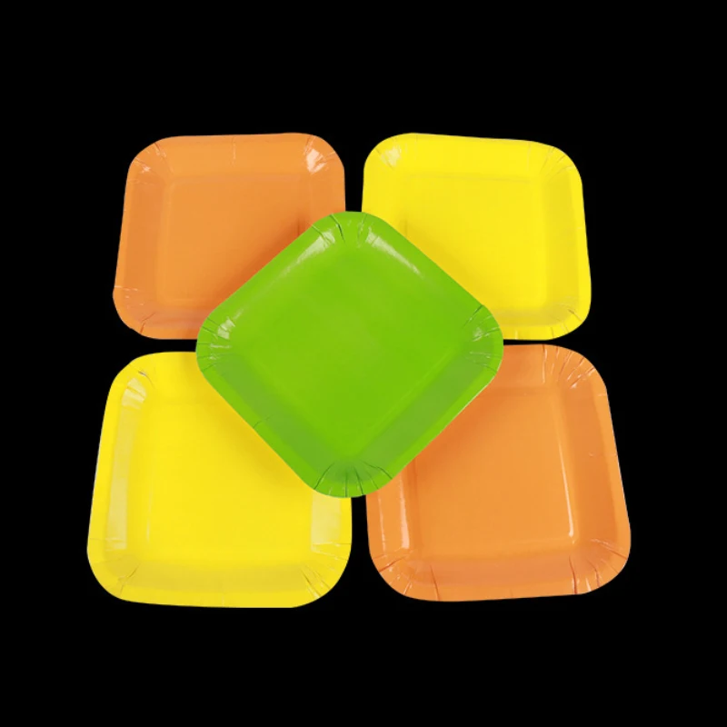 40pcs 7inch 18cm Square color cake tray Disposable Plates For Disposable Party Tableware