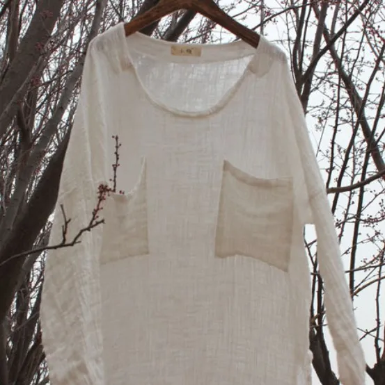 Новинка 2016 женская блузка из хлопка и льна в литературном стиле весенние