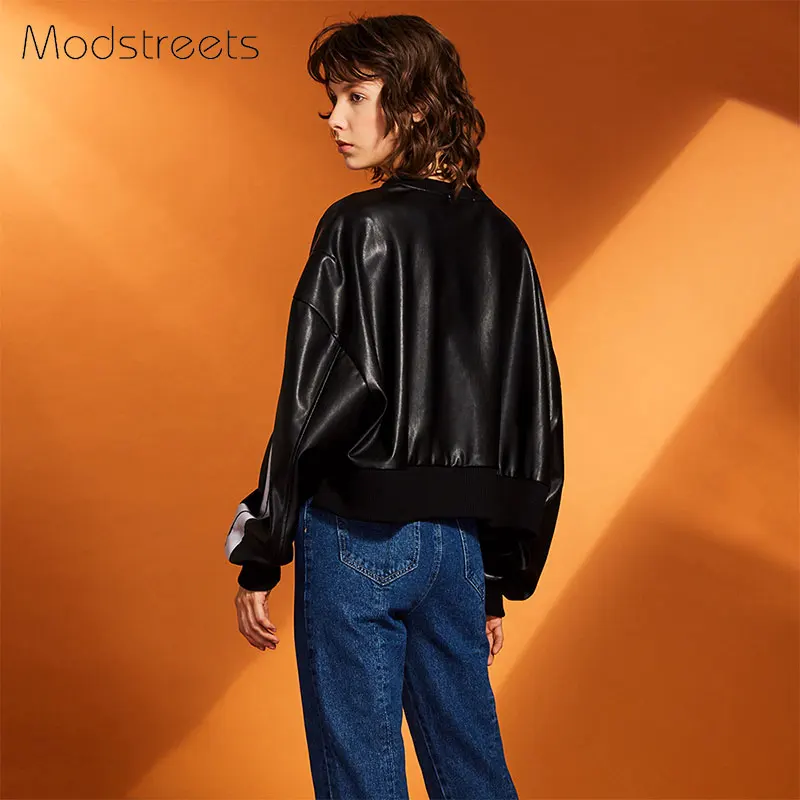 Женские толстовки с капюшоном Modstreets черные из искусственной кожи длинным