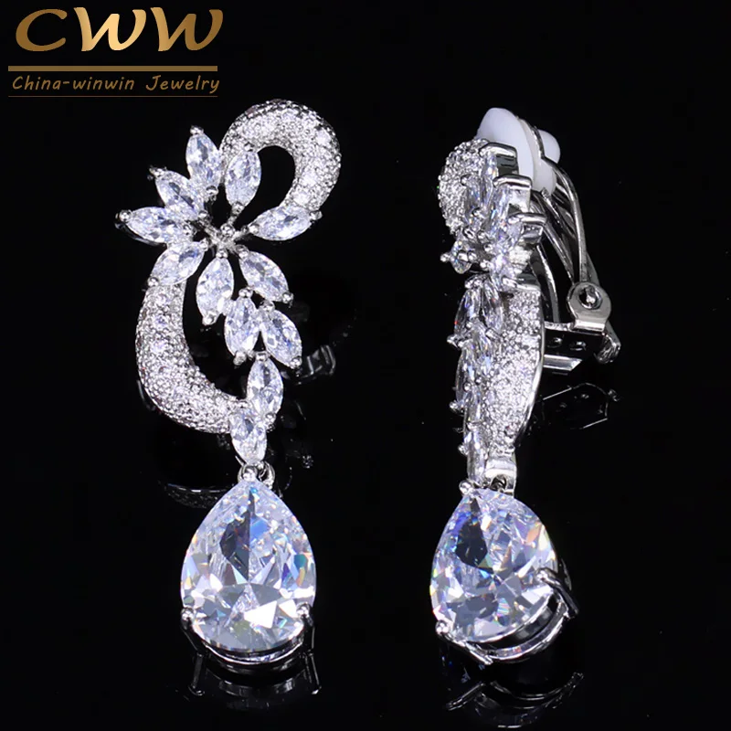 Женские серьги CWWZircons модные в форме капель воды с кубическим цирконием