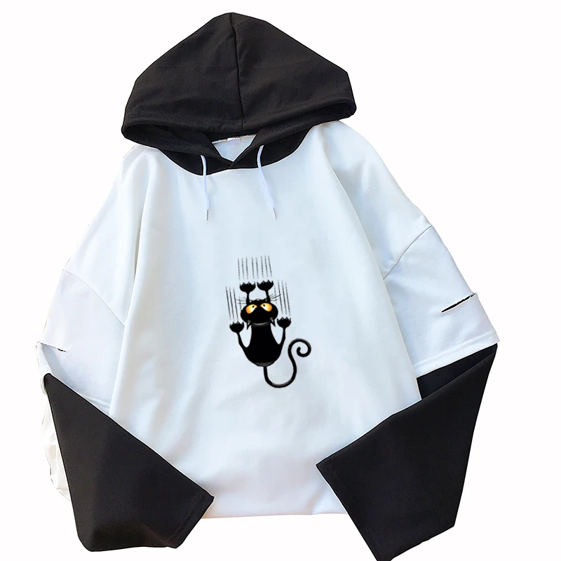 Женская футболка с принтом черного кота Повседневная забавная Футболка Harajuku Kawaii