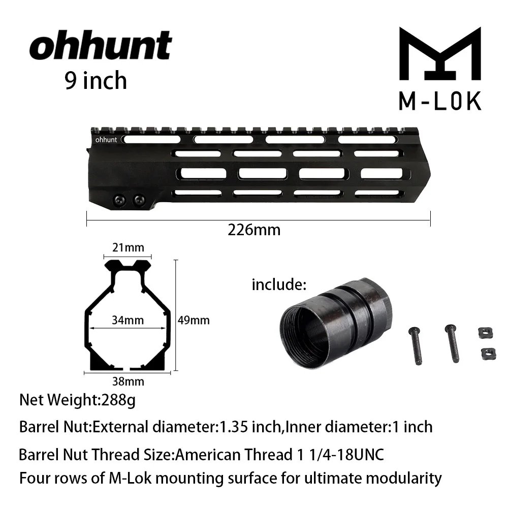 9 Inch Ohhunt тактический AR15 поплавок M-LOK Handguard " 9" 1" 12" 13," 15" 1" Пикатинни со стальной бочкой гайка для прицела - Цвет: 9 Inch
