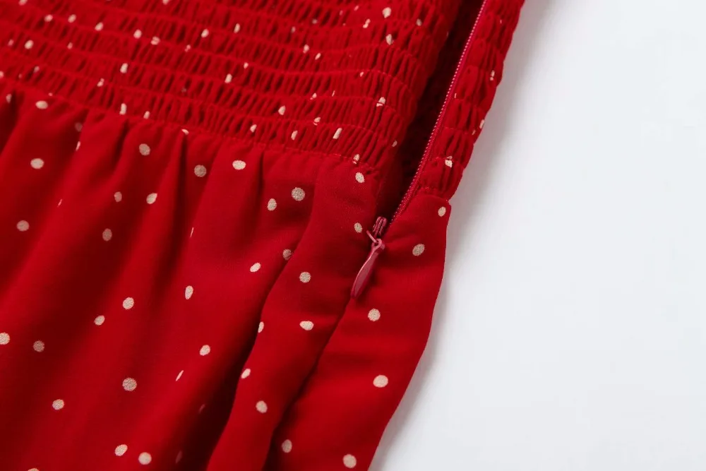 Bazaleas винтажное модное летнее платье с оборками платье с разрезом vestido тонкое красное платье с принтом в горошек на тонких бретельках платье миди Прямая