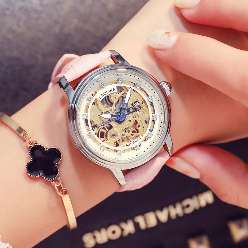 White Case-Pink Женские часы, автоматические механические часы, женские Tourbillon часы, Reloj Mujer, часы со скелетом, Лидирующий бренд, наручные часы, Relogio Feminino - Цвет: White Case-Pink