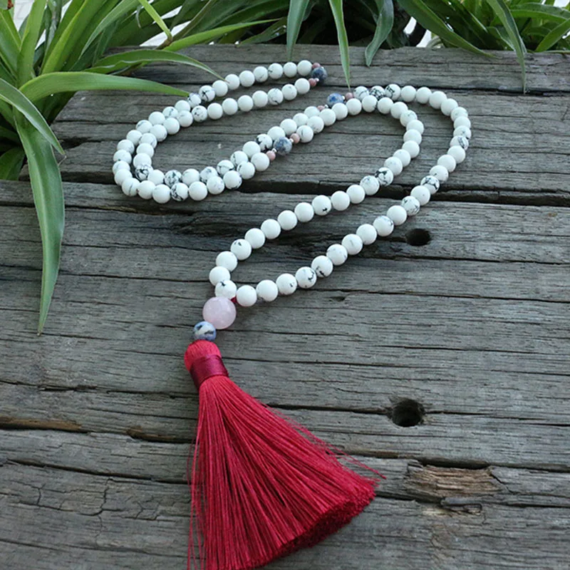 Ожерелье с бусинами Howlite Mala 8 мм спокойствие и папапала Йога 108 реальное ювелирное