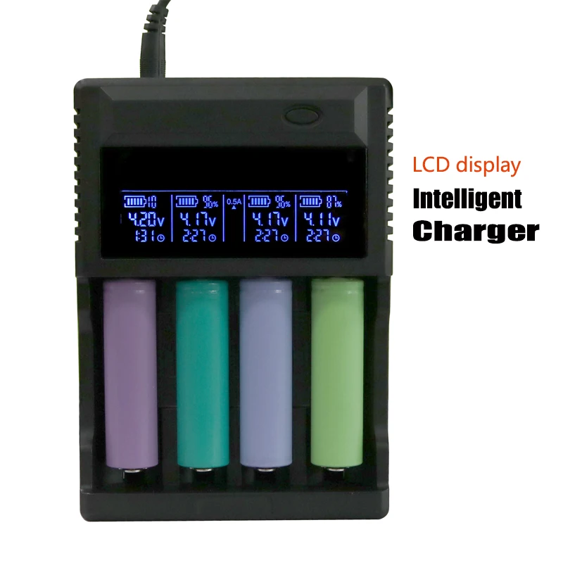 4 слота ЖК дисплей интеллектуальный Индикатор зарядное устройство для 26650 14500 18650