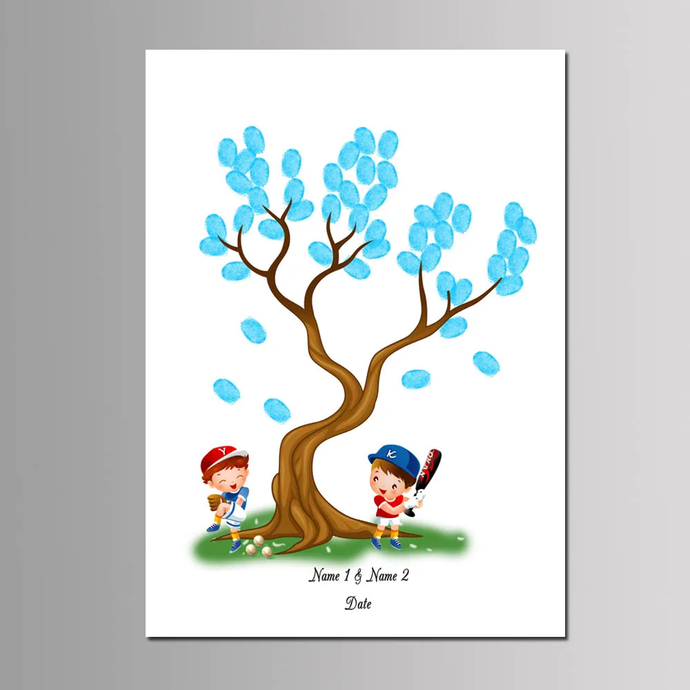 Детские близнецы День Рождения украшения 40*60 см Дерево с отпечатками пальцев